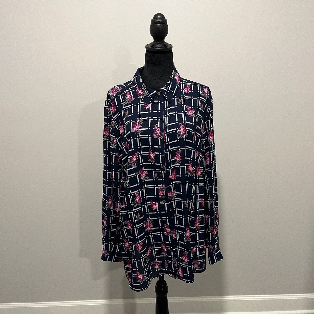 Charter club multi-color, Long sleeve, Button down blouse, Floral, Size XXL